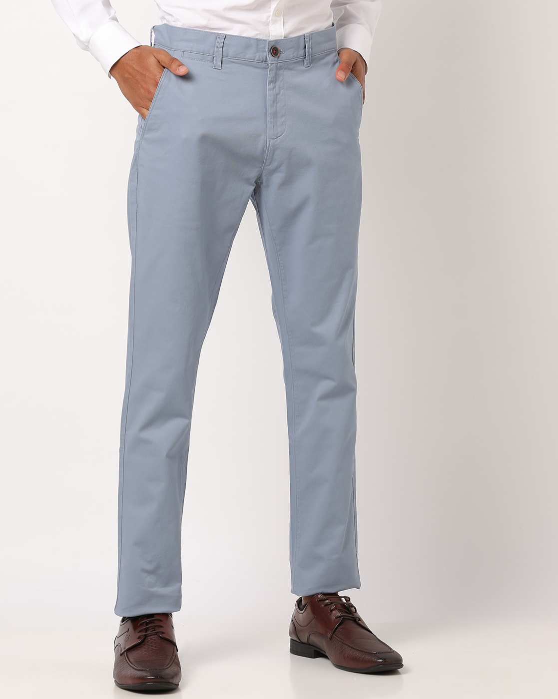 Buy Men Light Blue Solid Slim Fit Formal Trousers Online - 711475 | Peter  England