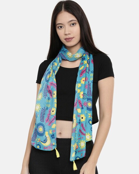 Floral Print Scarf with Tassels Detail Price in India
