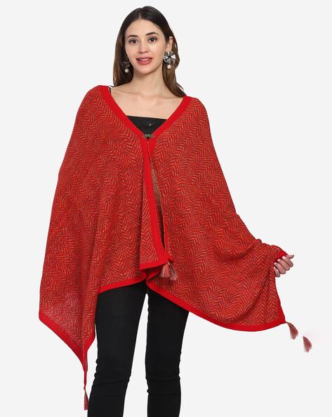 Chevron Pattern Poncho with Tassels Price in India