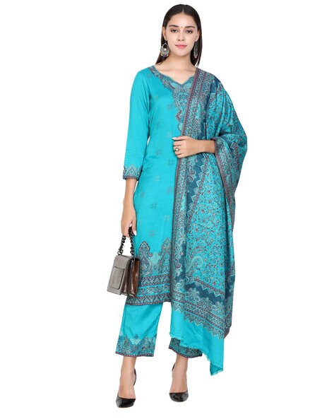 Paisley-Woven Semi-Stitched Straight Dress Material Price in India