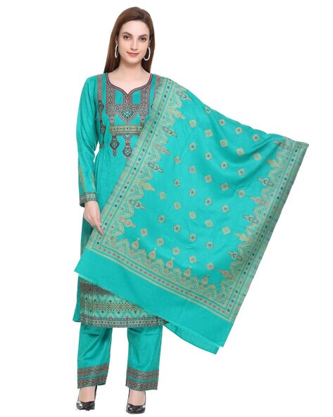 Floral-Woven Semi-Stitched Straight Dress Material Price in India