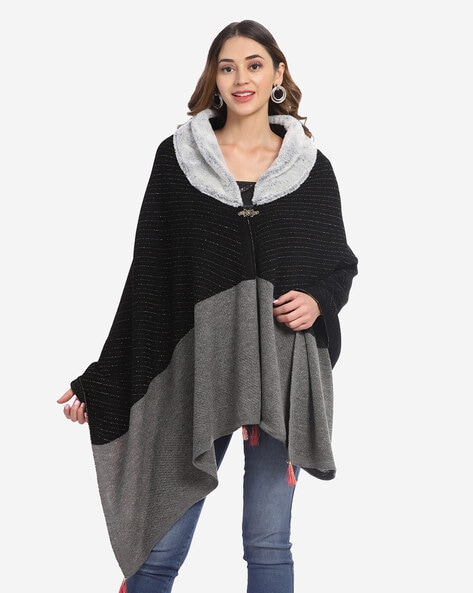 Colourblock Poncho with Tassels Price in India