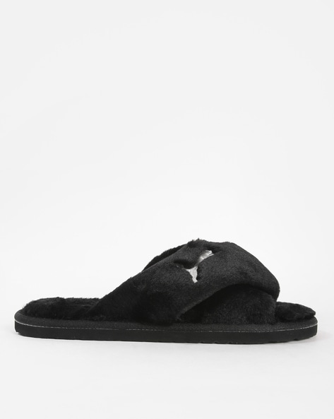 Black shops fur puma slippers