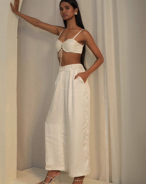 LIMITED EDITION White Pleated Wide Leg Trouser  Forever Unique