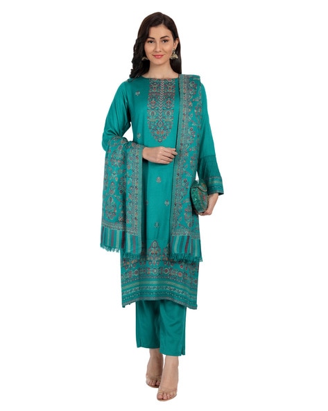 Floral Woven 3-Piece Unstitched Dress Material Price in India
