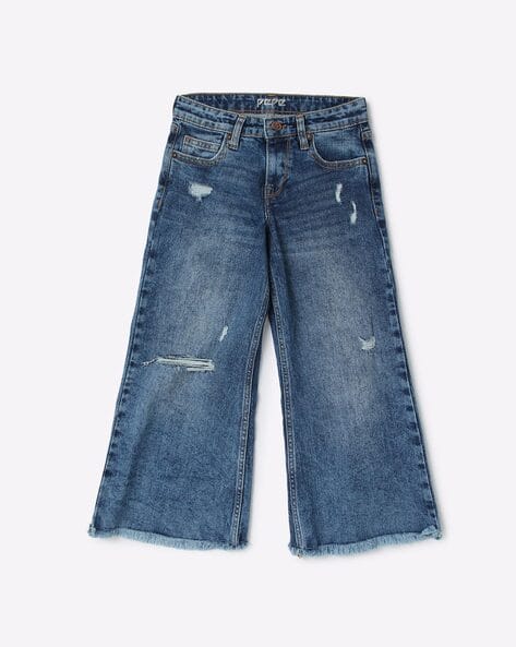 Emma Mid-Wash Distressed Wide-Leg Jeans