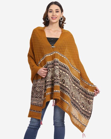 Checked Poncho with Tassels Price in India