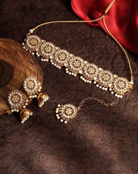 Matte Finish AD Ganesha Choker Necklace Set – diya jewellery india