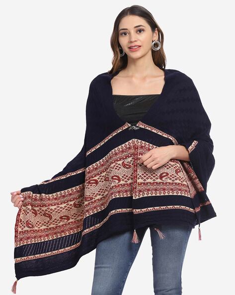 Checked Poncho with Tassels Price in India