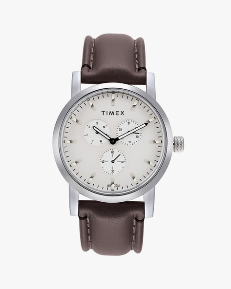 Timex Men's TW2T27900VQ Waterbury Chronograph Brown Leather Watch - Bezali