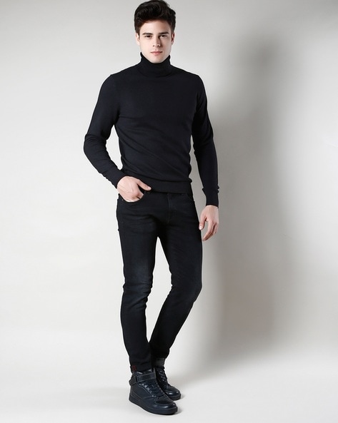 Mens casual turtleneck hot sale slim fit