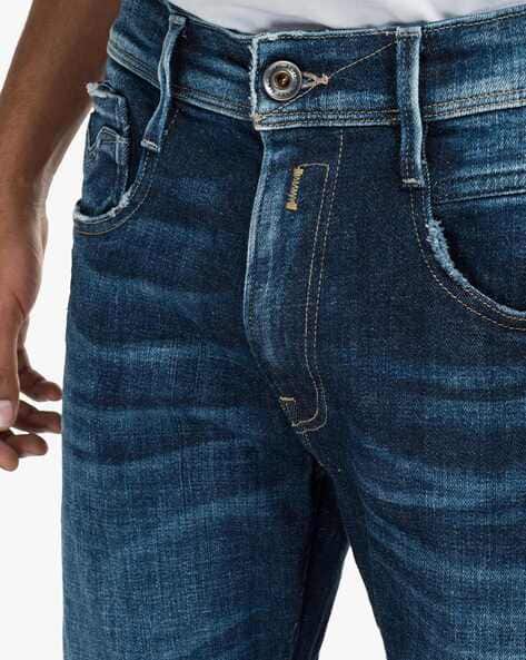 ANBASS Slim Fit Aged Dark Wash Jeans