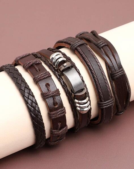 5Pcs/Set Multilayer Leather Bracelet Men's Women Wristband Bangle Wholesale  Gift | eBay