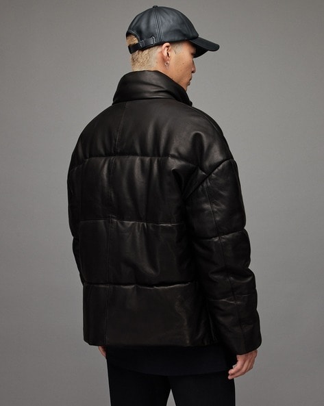 Buy ALL SAINTS Mercer Leather Regular Fit Puffer Jacket | Black Color Men |  AJIO LUXE