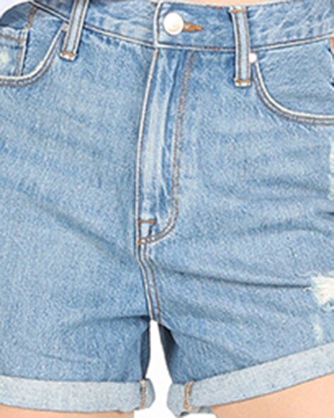 Heavily Washed Distressed Hot Pants