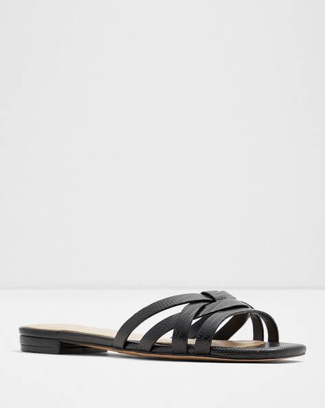 black flat sandals slip on
