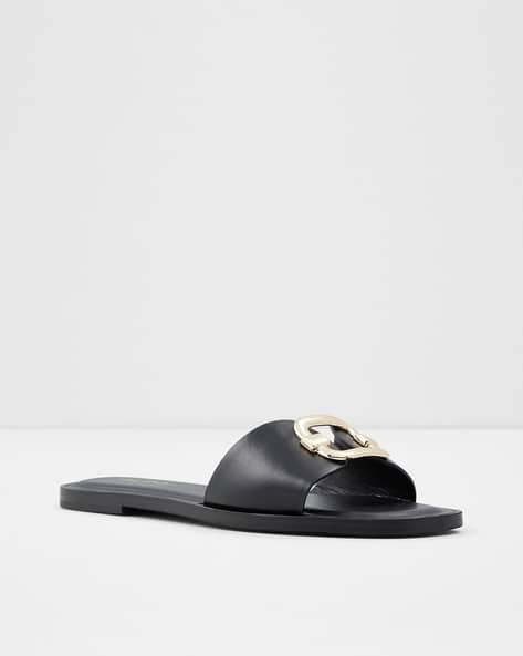 black flat sandals slip on