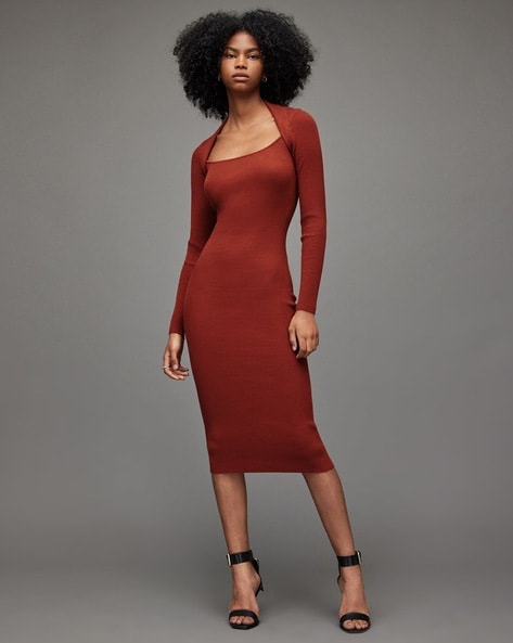 Eva Red Bodycon Ruched Sexy Midi Dress High Neck Cocktail Dress – Runway  Goddess