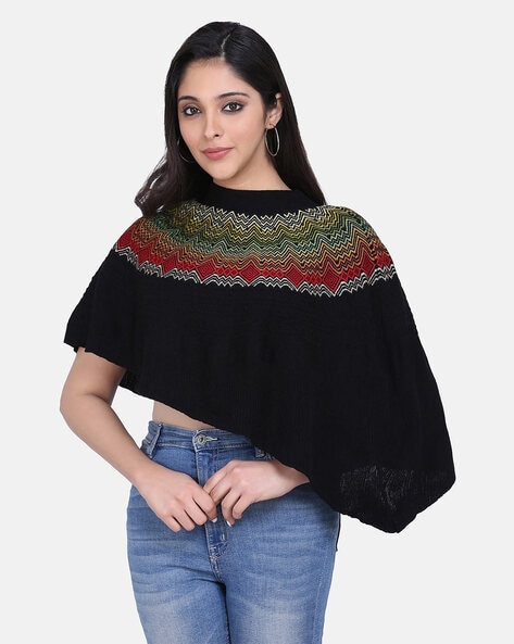 Chevron Poncho with Ribbed Hems Price in India
