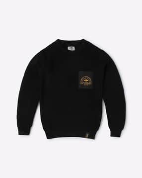 Round-Neck Sweater with Brand Applique-image-0