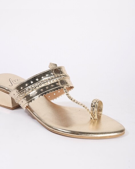 Get Woven Silver Kolhapuri Block Heels at ₹ 2850 | LBB Shop