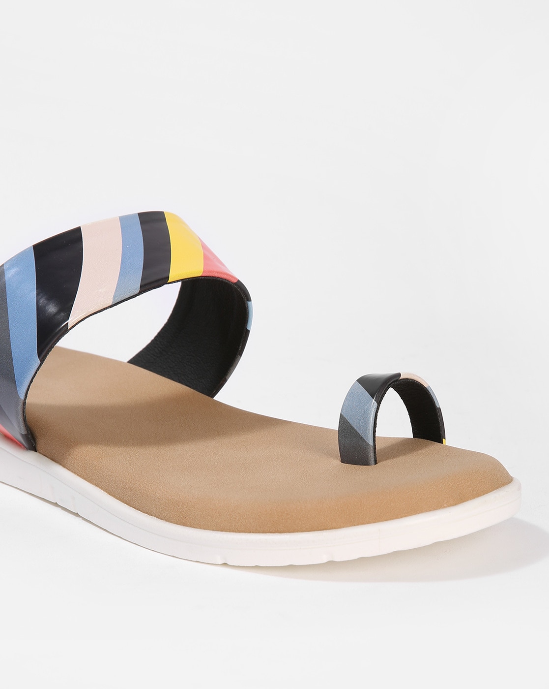 Rainbow striped open toe flat outlet slipper