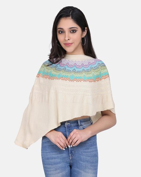 Chevron Poncho with Ribbed Hems Price in India