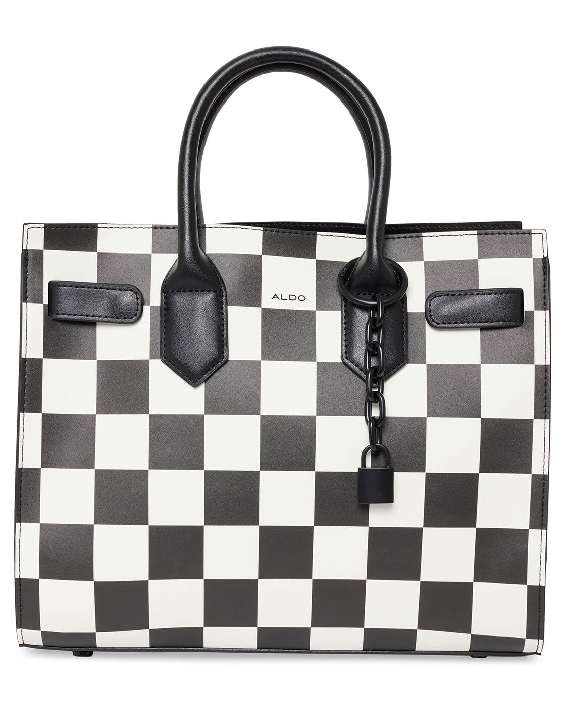 Black and White Handbag, Checkered Racing Flag Checkerboard Print Canvas  and Leather Barrel Type Designer Top Handle Purse - Etsy