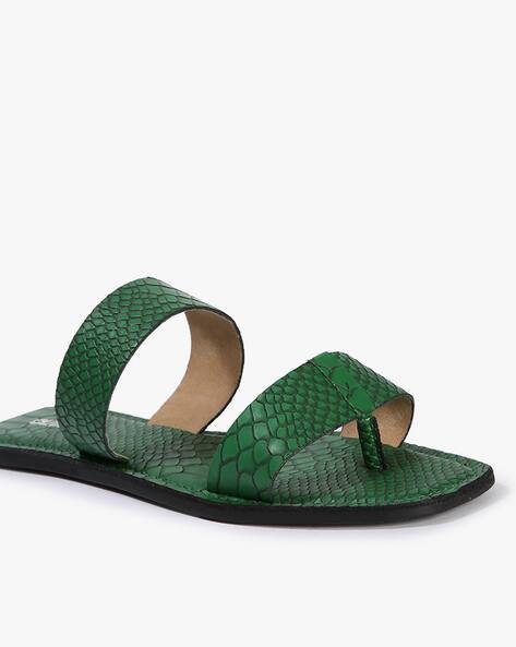 Flat Sandal Lime Green Snakeskin Sandals Women Croc-Embossed Flat Sandals