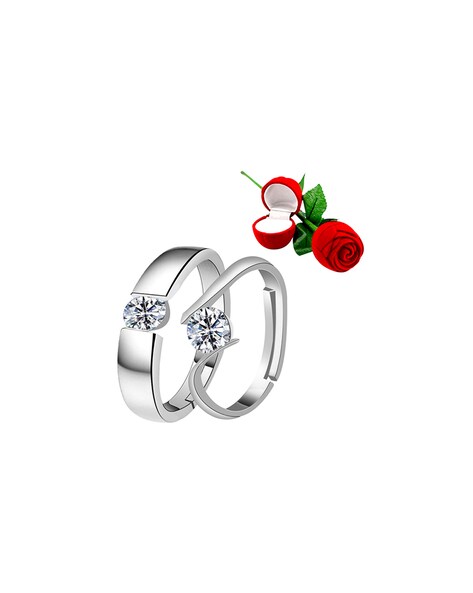 Heart Shape Silver Plated Adjustable Couple Rings for Women