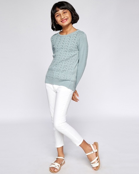 Pointelle-Knit Round-Neck Sweatshirt