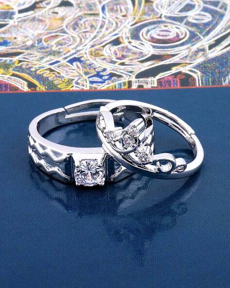 2 Pcs Sun Moon Couple Rings For Women Men Adjustable Couple ring set -  Women - 1761454757