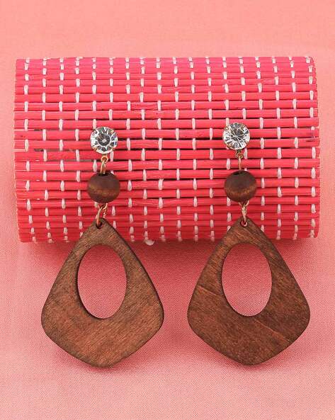 Buy Hand-painted Wooden Earrings Dark Teal Lightweight Geometric Online in  India - Etsy