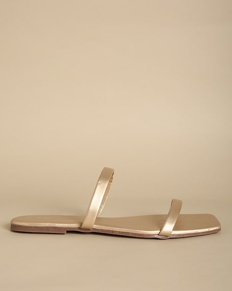 FLAT SLIDER SANDALS WITH RHINESTONES - Gold | ZARA India