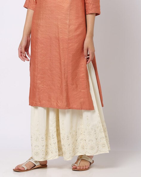 Schiffli Embroidered Shararas with Elasticated Waist Price in India