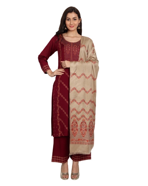 Chevron Print 3-Piece Unstitched Dress Material Price in India