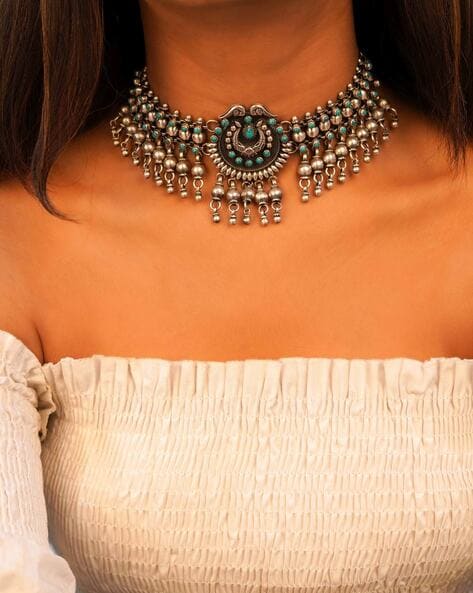 Silver Moon & Stars Drop Choker Necklace | Classy Women Collection