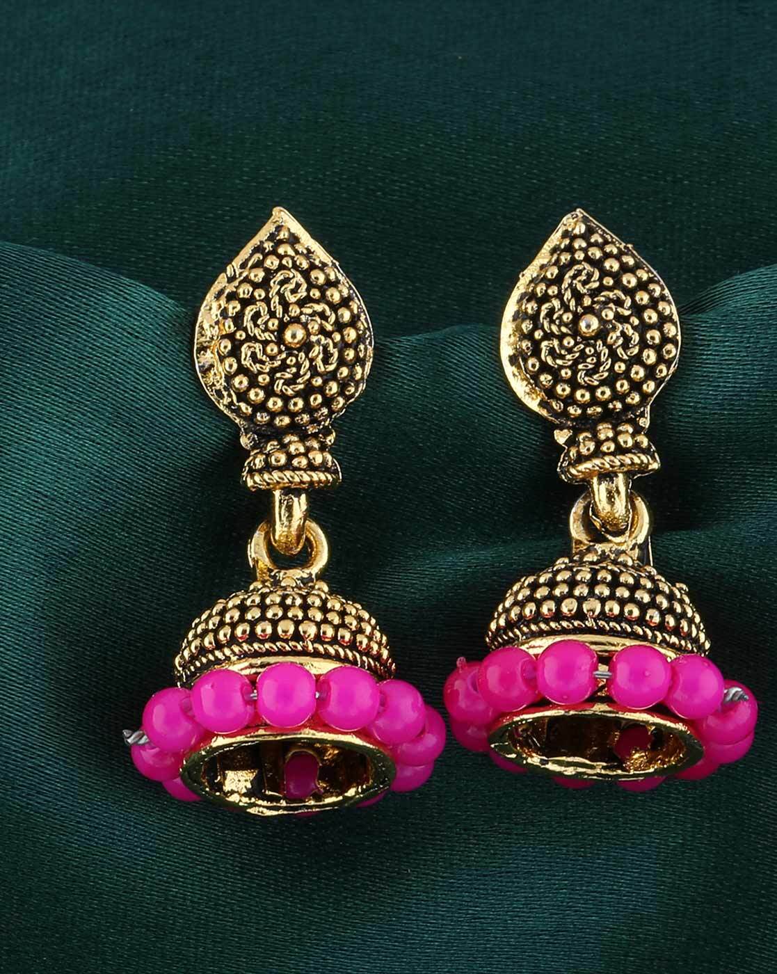 Beautiful Ethnic Design Golden Jhumka Earrings w/ Small Pearls #39085 | Buy Jhumka  Earrings Online