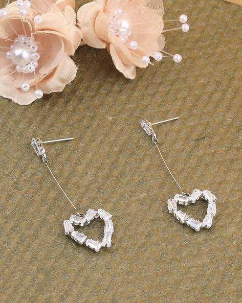 Heart shaped diamond hot sale dangle earrings