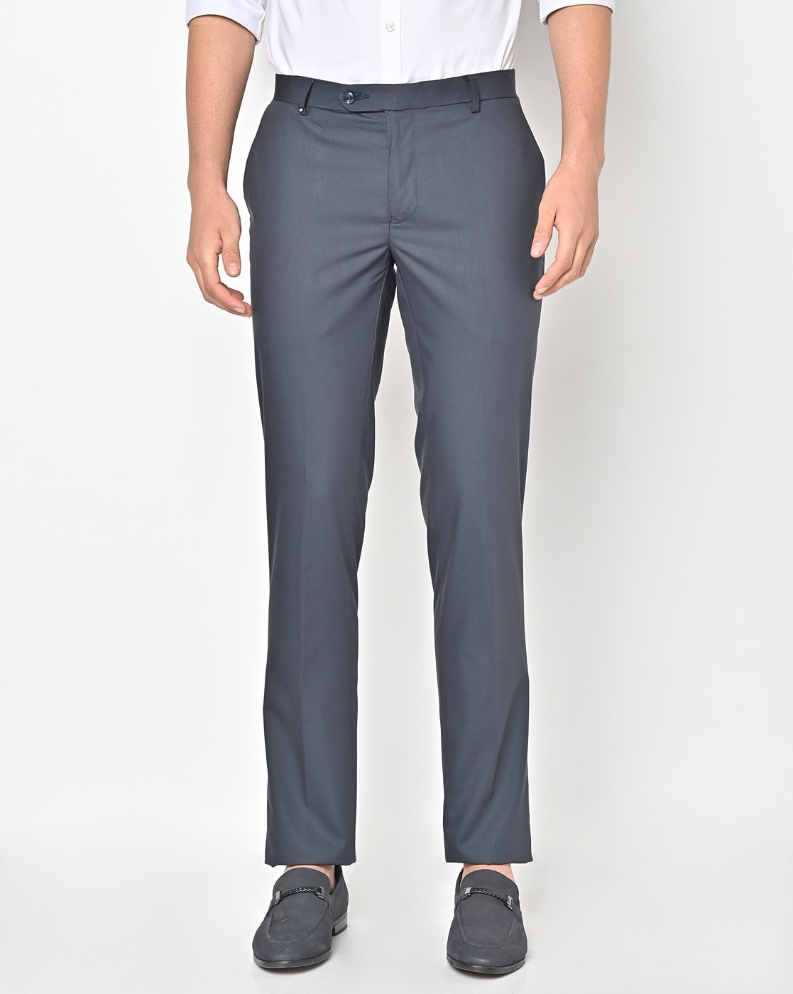 Buy Raymond Slim Fit Solid Grey Formal Trouser online
