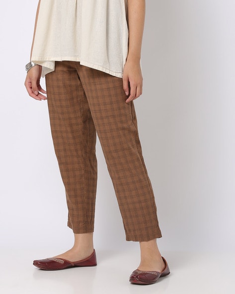 Buy American Eagle Outfitters Green  Brown Plaid Pattern Pants for Women  Online  Tata CLiQ