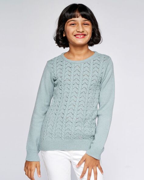 Pointelle-Knit Round-Neck Sweatshirt