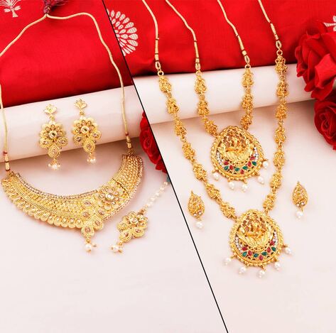 Gold earrings and necklace set deals price