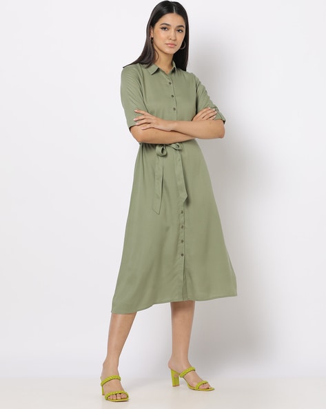 Army green button up cheap dress