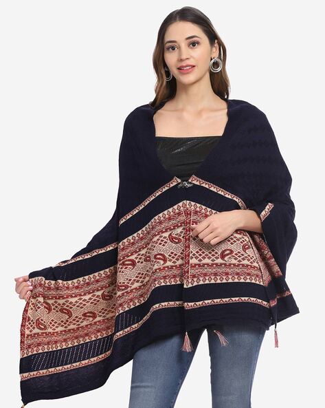 Paisley Pattern Poncho with Tassels Price in India