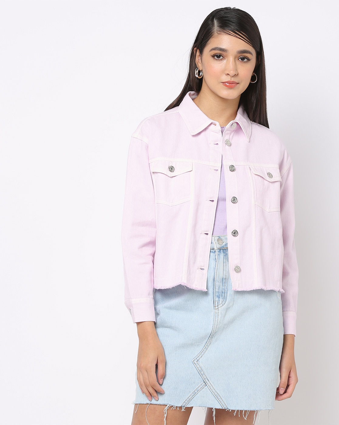 Pink denim jacket womens on sale india