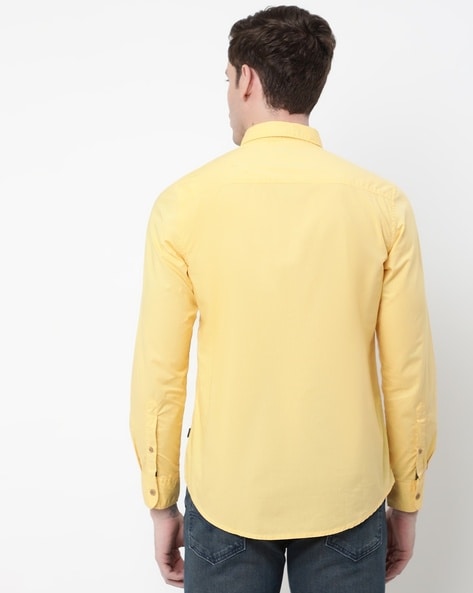 DUENCE Mens Denim Shirt (Medium) Mustard : Amazon.in: Clothing & Accessories