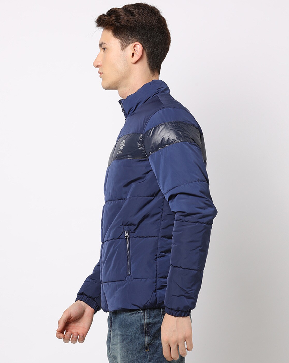 Recycled fill mockneck puffer on sale jacket