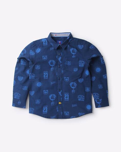 boys navy button up shirt