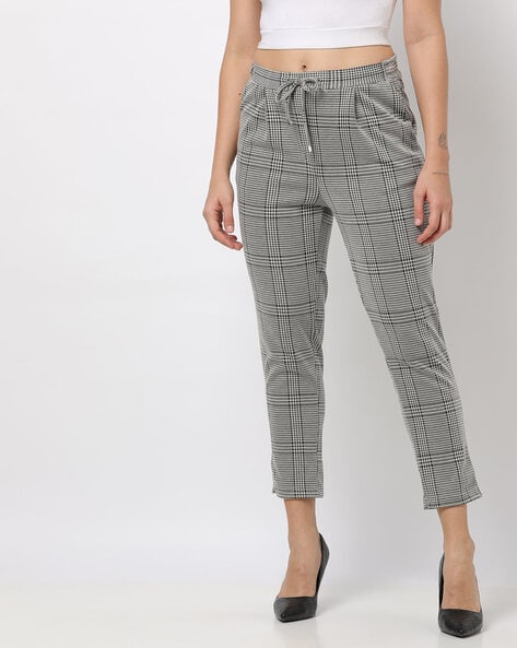 Buy Men Grey Mid Rise Check Regular Fit Pants Online In India